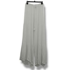 J. Valdi White Beach Pants Size XL Ruffle Wide Leg Gauze Swim Coverup Vacation